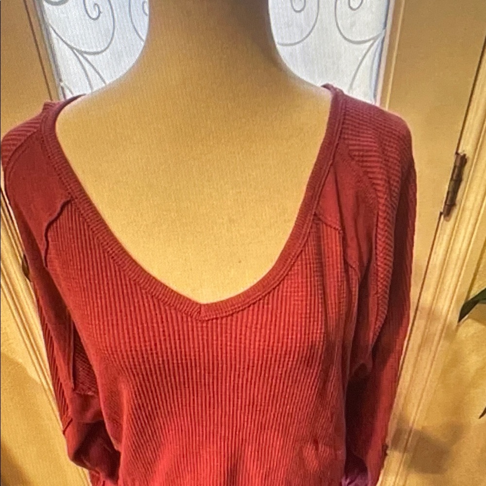 Free People Plum Ribbed V-Neck Top